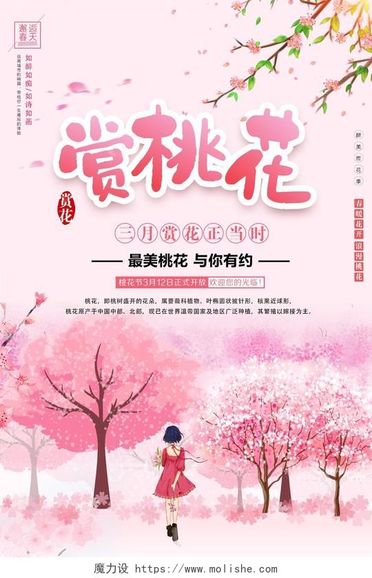 赏桃花桃花节春天踏青旅游宣传海报